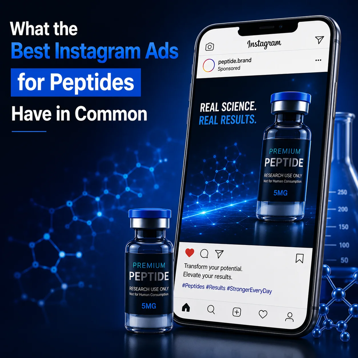 What the best Instagram ads for peptides have in common — sponsored peptide ad shown in an Instagram feed