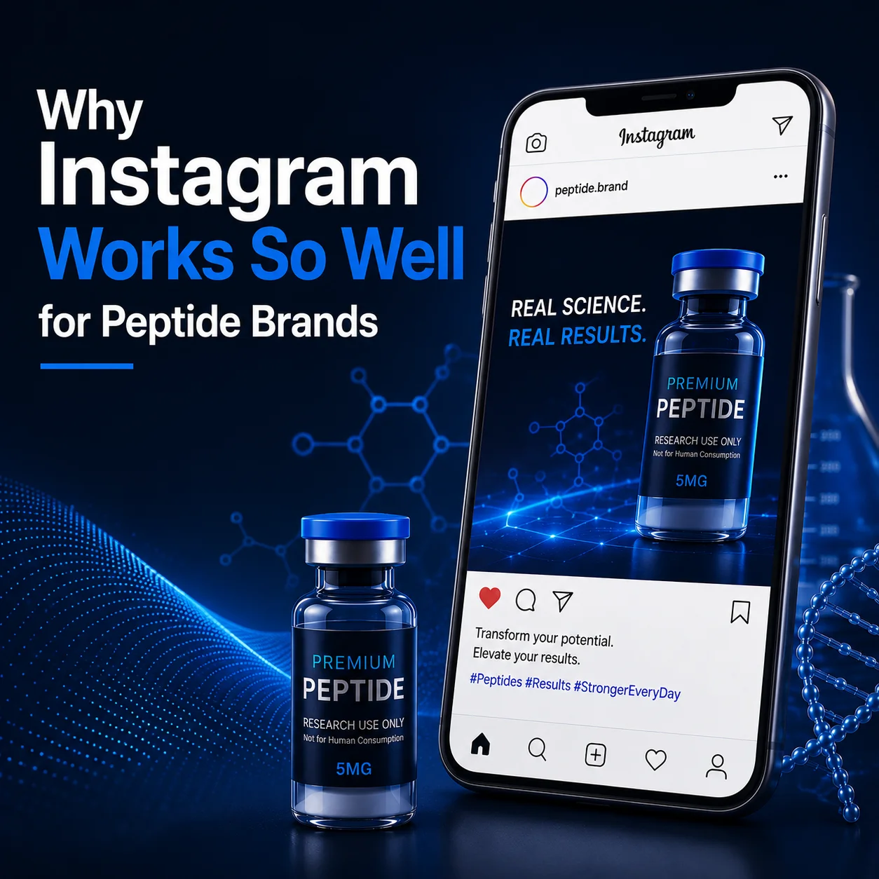 Why Instagram works so well for peptide brands — peptide brand post shown in an Instagram feed